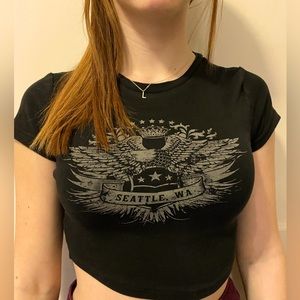 Black graphic crop tee